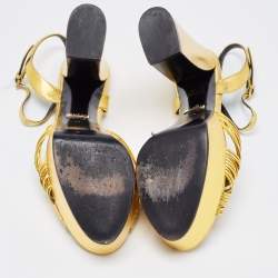 Gucci Gold Leather Allie Knotted Platform Ankle Strap Sandals Size 38