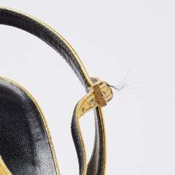 Gucci Gold Leather Allie Knotted Platform Ankle Strap Sandals Size 38