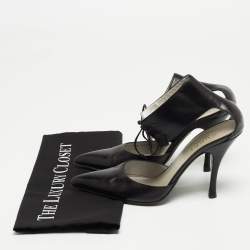 Pre Owned Gucci Black Leather Ankle Tie Pumps Size 37.5