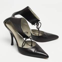 Pre Owned Gucci Black Leather Ankle Tie Pumps Size 37.5
