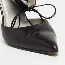 Pre Owned Gucci Black Leather Ankle Tie Pumps Size 37.5
