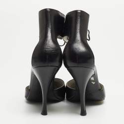 Pre Owned Gucci Black Leather Ankle Tie Pumps Size 37.5