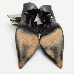 Pre Owned Gucci Black Leather Ankle Tie Pumps Size 37.5