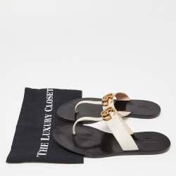 Gucci Off White Leather GG Marmont Thong Flats Size 37.5