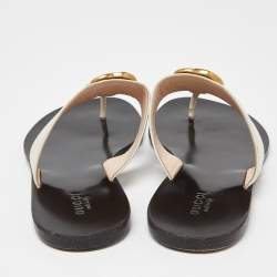 Gucci Off White Leather GG Marmont Thong Flats Size 37.5