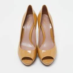 Gucci Brown Patent Leather Peep Toe Platform Pumps Size 39