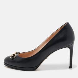Pre Owned Gucci Black Leather Horsebit Round Toe Pumps Size 36.5