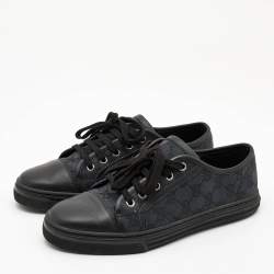 Gucci Two Tone GG Canvas and Leather Low Top Sneakers Size 38