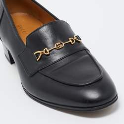Pre Owned Gucci Black Leather Horsebit Loafers Size 39