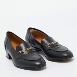 Pre Owned Gucci Black Leather Horsebit Loafers Size 39