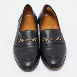 Pre Owned Gucci Black Leather Horsebit Loafers Size 39