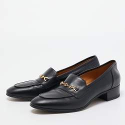 Pre Owned Gucci Black Leather Horsebit Loafers Size 39