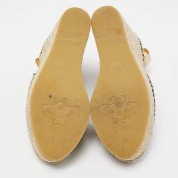 Pre Owned Gucci Brown/Beige GG Canvas Pilar Ankle Tie Espadrille Wedge Pumps Size 38