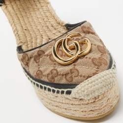 Pre Owned Gucci Brown/Beige GG Canvas Pilar Ankle Tie Espadrille Wedge Pumps Size 38