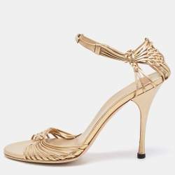 Gucci Gold Leather Ankle Strap Sandals Size 39.5