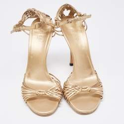 Gucci Gold Leather Ankle Strap Sandals Size 39.5