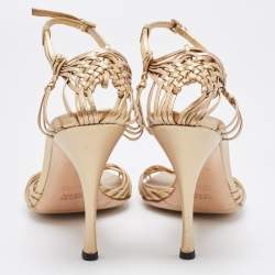 Gucci Gold Leather Ankle Strap Sandals Size 39.5