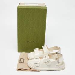 Gucci Off White Rubber Mini Double G Logo Dusty Ankle Strap Flat Sandals Size 38