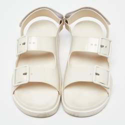Gucci Off White Rubber Mini Double G Logo Dusty Ankle Strap Flat Sandals Size 38