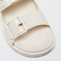 Gucci Off White Rubber Mini Double G Logo Dusty Ankle Strap Flat Sandals Size 38
