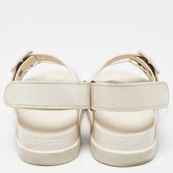 Gucci Off White Rubber Mini Double G Logo Dusty Ankle Strap Flat Sandals Size 38