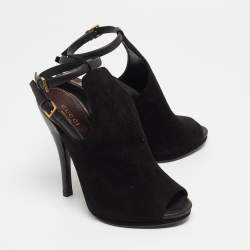 Gucci Black Suede Jane Peep Toe Booties Size 37.5