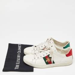 Gucci White Leather Web Detail Bee Embroidered Ace Low Top Sneakers Size 36.5
