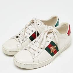 Gucci White Leather Web Detail Bee Embroidered Ace Low Top Sneakers Size 36.5