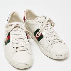Gucci White Leather Web Detail Bee Embroidered Ace Low Top Sneakers Size 36.5