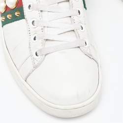 Pre Owned Gucci White Leather Faux Pearl and Spikes Embellished Ace Low Top Sneakers Size 36.5