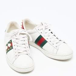 Pre Owned Gucci White Leather Faux Pearl and Spikes Embellished Ace Low Top Sneakers Size 36.5