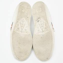 Pre Owned Gucci White Leather Faux Pearl and Spikes Embellished Ace Low Top Sneakers Size 36.5
