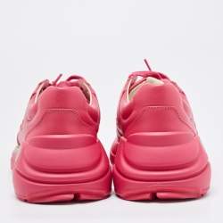 Pre Owned Gucci Pink Leather Rhyton Sneakers Size 37.5