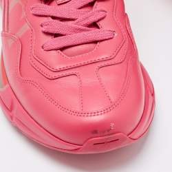 Pre Owned Gucci Pink Leather Rhyton Sneakers Size 37.5