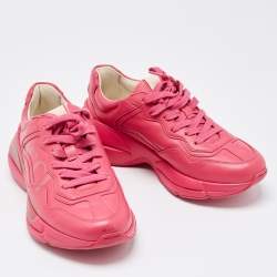 Pre Owned Gucci Pink Leather Rhyton Sneakers Size 37.5