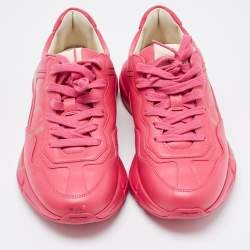 Pre Owned Gucci Pink Leather Rhyton Sneakers Size 37.5