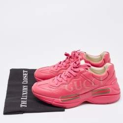 Pre Owned Gucci Pink Leather Rhyton Sneakers Size 37.5