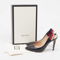 Gucci Black Leather Sylvie Slingback Pumps Size 40