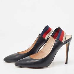 Gucci Black Leather Sylvie Slingback Pumps Size 40