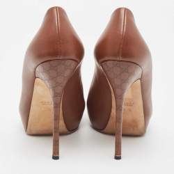 مملوكة مسبقًا Gucci Brown Leather Platform Peep Toe Pumps Size 38.5