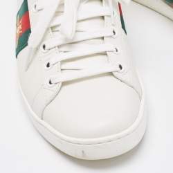 Gucci White Leather Embroidered Bee Ace Sneakers Size 39