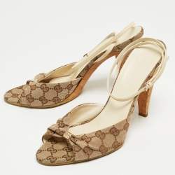 Gucci Tricolor GG Canvas and Leather Ankle Strap Sandals Size 41