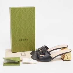 Gucci Black Leather Cut Out Interlocking G Slide Sandals Size 42