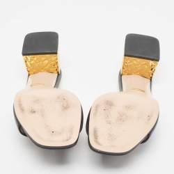 Gucci Black Leather Cut Out Interlocking G Slide Sandals Size 42