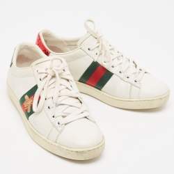 Pre Owned Gucci White Leather Ace Low Top Sneakers Size 36