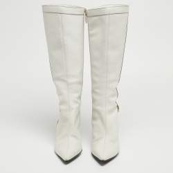 Pre Owned Gucci White Leather Pointed Toe Knee Length Boots Size 41