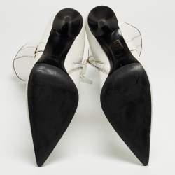 Pre Owned Gucci White Leather Pointed Toe Knee Length Boots Size 41