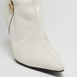 Pre Owned Gucci White Leather Pointed Toe Knee Length Boots Size 41