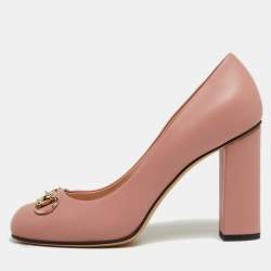 Gucci Pink Leather Horsebit Block Heel Pumps Size 38.5