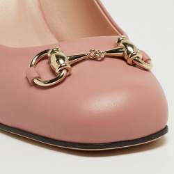 Gucci Pink Leather Horsebit Block Heel Pumps Size 38.5
